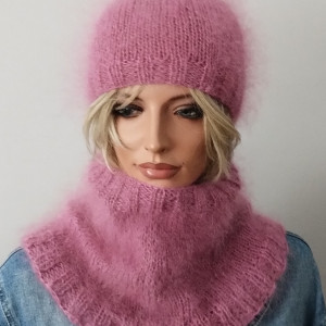 Czapka i komin ciemny róż -fuksja