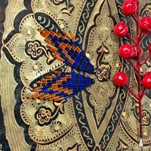 Ticala - Kolczyki z Koralików Handmade Pomarańczowo chabrowe, Boho Biżuteria Ręcznie Robiona