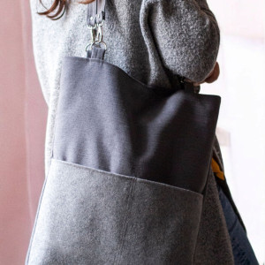 Duża szara torebka na ramię z kieszeniami