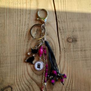 Brelok Magiczny Czarny Kot z chwostem i księżycem