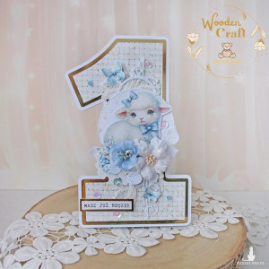 Urodzinowa kartka cyferka, prezent na roczek "Baby Lamb" GOTOWA