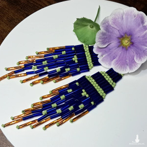 Ticala - Etno kolczyki boho kobaltowo-pomarańczowe – długie koralikowe, rękodzieło