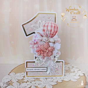 Urodzinowa kartka cyferka, prezent na roczek "Baby Bunny" GOTOWA