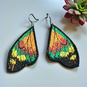 Haftowane kolczyki skrzydła motyla pomarańcz z zielenią