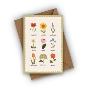 Kartka urodzinowa- Kwiaty z życzeniami