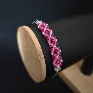 Crystal Square Rose - Delikatna bransoletka z kryształów Preciosa Rose