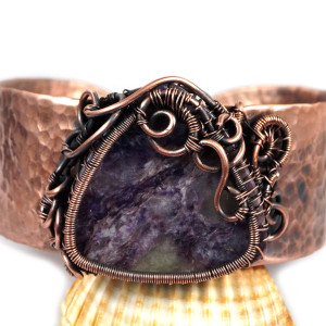 Czroit i miedź, Miedziana bransoletka z caroitem, ręcznie wykonana, prezent dla niej prezent dla mamy, prezent urodzinowy biżuteria