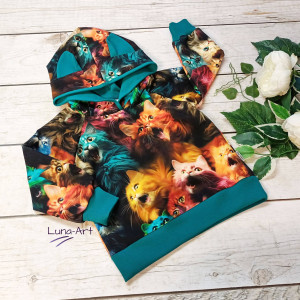 Bluza z kapturem i uszami w kolorowe koty r.92