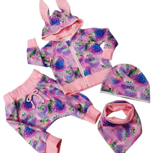 Komplet dziewczęcy w truskawki r.68/74