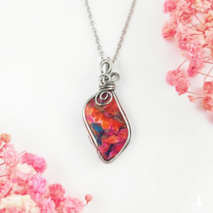 Naszyjnik Spiny Oyster stal chirurgiczna wisiorek handmade wirewrapping