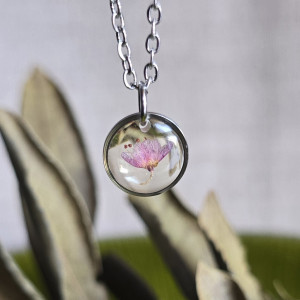 Wieczne kwiaty różowe bukiet kwiatowy łąka srebrna zawieszka srebrny wisiorek kwiat naszyjnik żywica z żywicy kwiaty