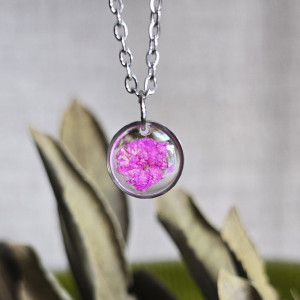 Wieczne kwiaty różowe bukiet kwiatowy łąka srebrna zawieszka srebrny wisiorek kwiat naszyjnik żywica z żywicy kwiaty