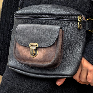 Nerka VANDA L. skóra naturalna czerń postarzany brąz