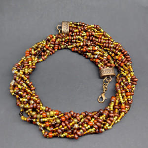 Naszyjnik Z Koralików Szklanych I Drewnianych