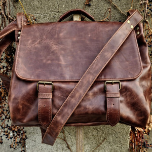 SROGI BARON duża torba męska UNISEX skóra naturalna kasztan UCHWYT LAPTOP