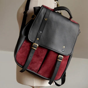 LILITH CHIMERA skórzany plecak/torba czerwone wino czerń