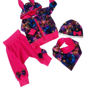 Komplet dziewczęcy kwiaty fuksja r.68/74