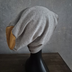 Czapka z dzianiny szaro musztardowa