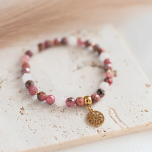 Bransoletka rodonit + kryształ górski z rozetą