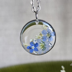 Wieczne kwiaty bukiet kwiatowy łąka srebrna zawieszka srebrny wisiorek kwiat naszyjnik żywica z żywicy kwiaty niezapominajki
