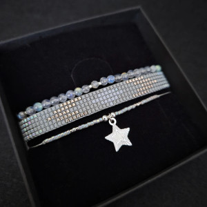 Zestaw bransoletek „Lunar Grey” - Labradoryt i Hematyt