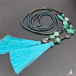 Naszyjnik Długi Sznur Turkusowa Rozgwiazda Z Chwostami