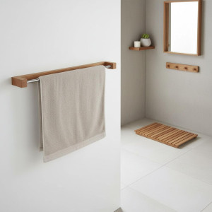 Dębowy wieszak na ręczniki z prętem ze stali nierdzewnej 48 cm
