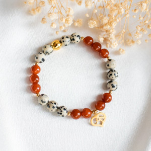 Bransoletka jaspis dalmatyński + agat z sercem