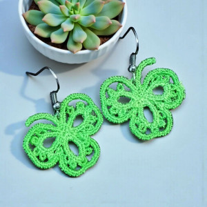 Haftowane kolczyki koronkowe koniczynki - zielone
