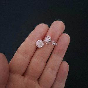 Delikatne Różowe Kolczyki Sztyfty - Kwarc Różowy