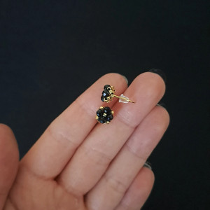 Delikatne Czarne Kolczyki Sztyfty - Turmalin