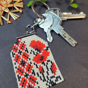 Brelok z makami – ludowy ornament breloczek zawieszka do kluczy torebki