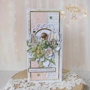 Kartka, pamiątka na chrzest, roczek, narodziny "PeachBabyBoy" GOTOWY