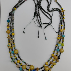 Naszyjnik Długie Sznury Boho Korale Żółty Howlit