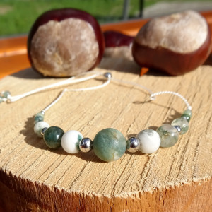 Bransoletka na nici Agat drzewny i mszysty kamienie naturalne
