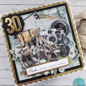 Kartka na 30. urodziny z aparatem fotograficznym, personalizacja