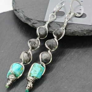 Kolczyki z turkusem i larvikitem stal szlachetna