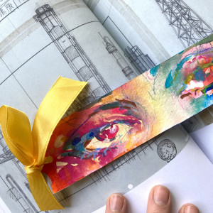 Zakładka papierowa Rainbow Eyes 1 akwarela ręcznie malowana