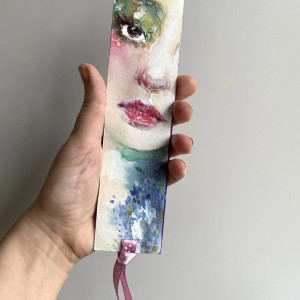 Zakladka papierowa Emerald Mist 2 ręcznie malowana akwarela