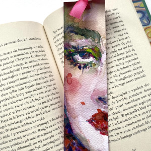 Zakładka papierowa Różowa Kokardka II ręcznie malowana akwarela