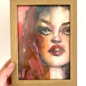 Onyx, akwarela w ramce, oryginalny obraz, portret kobiety