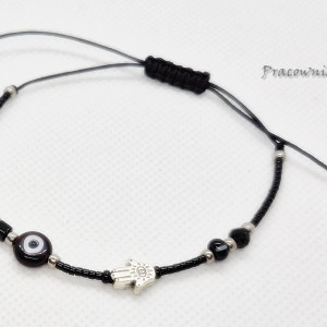 bransoletka sznurkowa chamsa oko proroka czarna