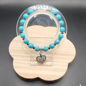 Stylowa Bransoletka Turkusowa z Ażurowym Sercem