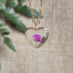 Serce z kwiatami fioletowa zawieszka