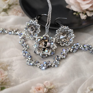 Komplet Biżuterii "Black Diamond" z Kryształków Preciosa - Bransoletka, Kolczyki i Naszyjnik