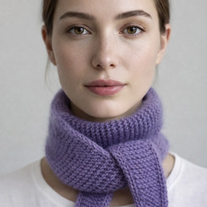 Minimalistyczny krótki szalik wiązany ręcznie robiony merino i kid silk