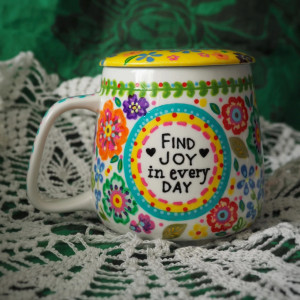 ręcznie malowany kubek do parzenia ziół FOLK yellow