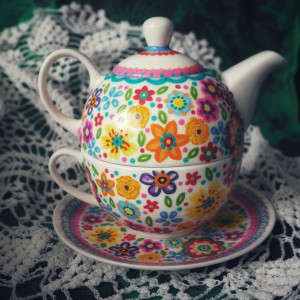 Ręcznie malowany zestaw tea for one FOLK imbryk