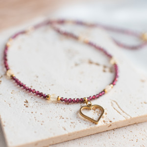 Naszyjnik granat + cytryn z sercem