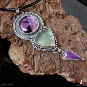 Wisiorek srebrny z ametystami i fluorytem